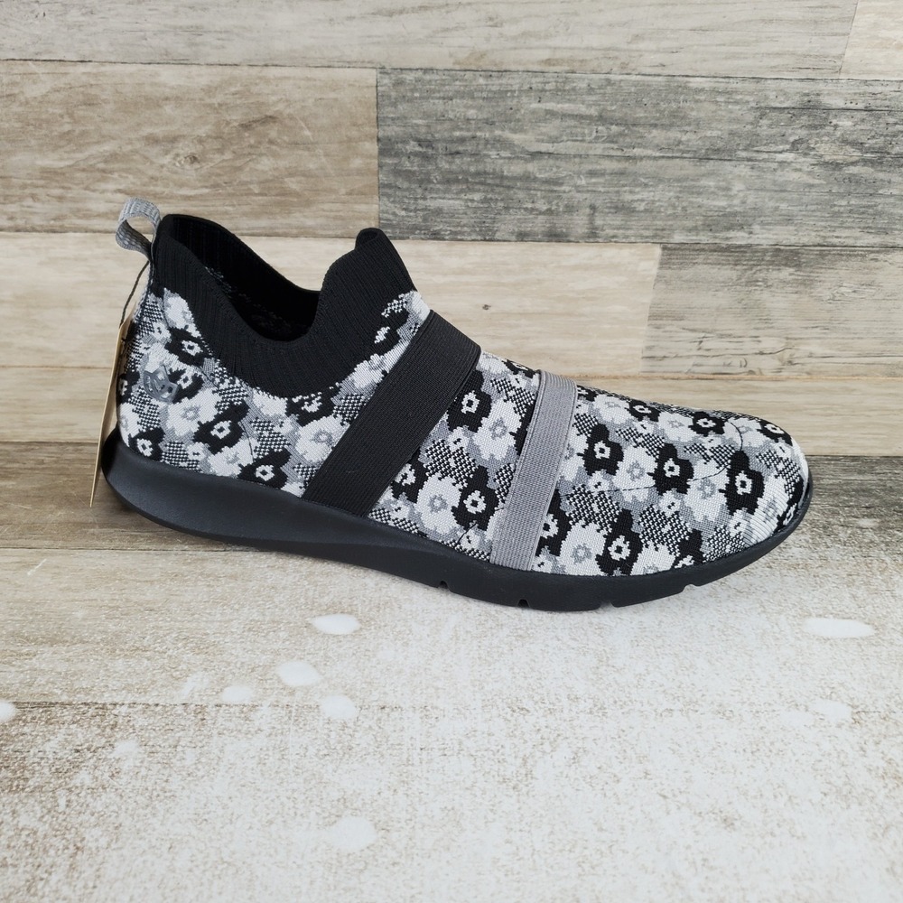 Spenco Karma Womens Shoes Sz 12 D Running Black Floral Stretch Slip On Sneakers